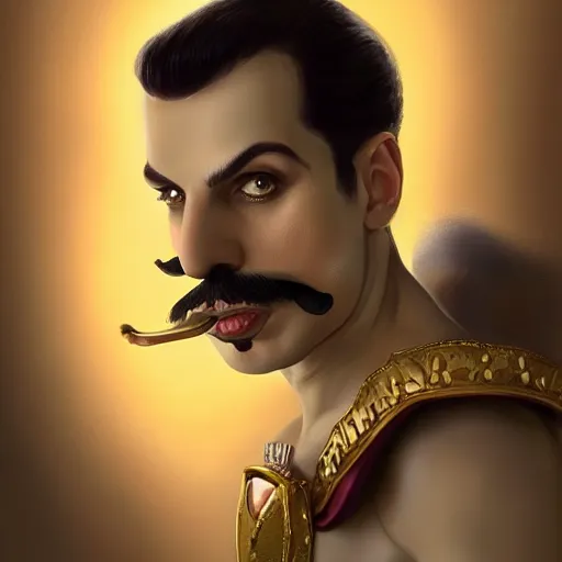 Image similar to portrait of freddie mercury playing waluigi, fantasy, intricate, elegant, highly detailed, digital painting, artstation, concept art, matte, sharp focus, illustration, art by aenaluck and roberto ferri and greg rutkowski, digital painting