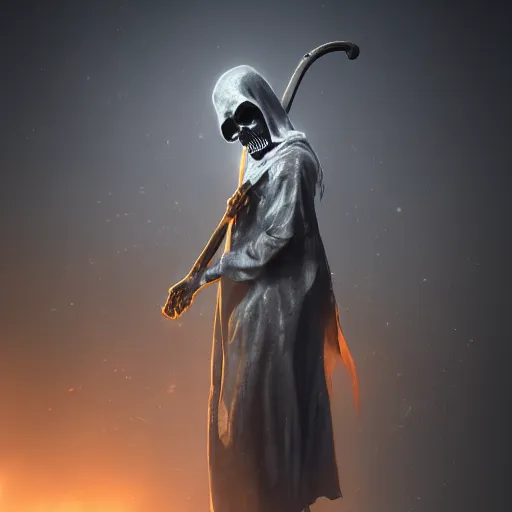 Image similar to the grim reaper, beautiful lighting,digital art , highly detailed , high contrast, beautiful lighting, award winning , trending on art station, 8k, photorealistic,unreal engine 5