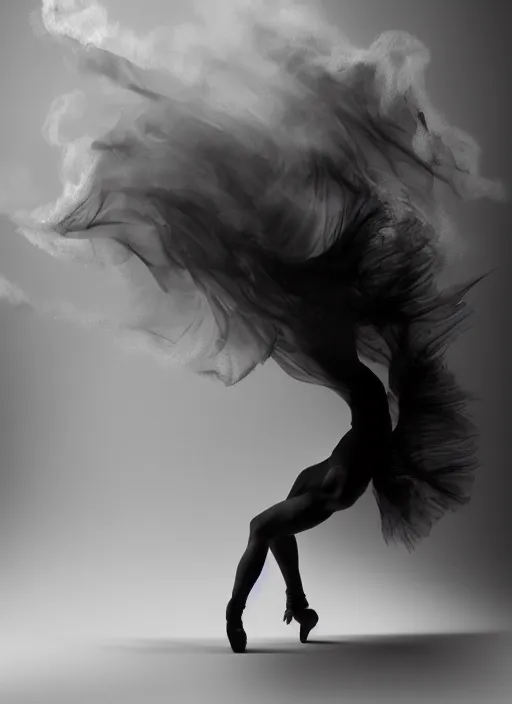 Image similar to a Photorealistic dramatic hyperrealistic render of a glamorous beautiful Female smoke dancer by Ken Brower and Deborah Ory of NYC Dance project,Lois Greenfield,Flowing cloth and smoke,Beautiful dynamic dramatic dark moody lighting,volumetric,shadows,cinematic atmosphere,Octane render,8K