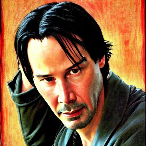 Image similar to keanu reeves portrait art by norman rockwell