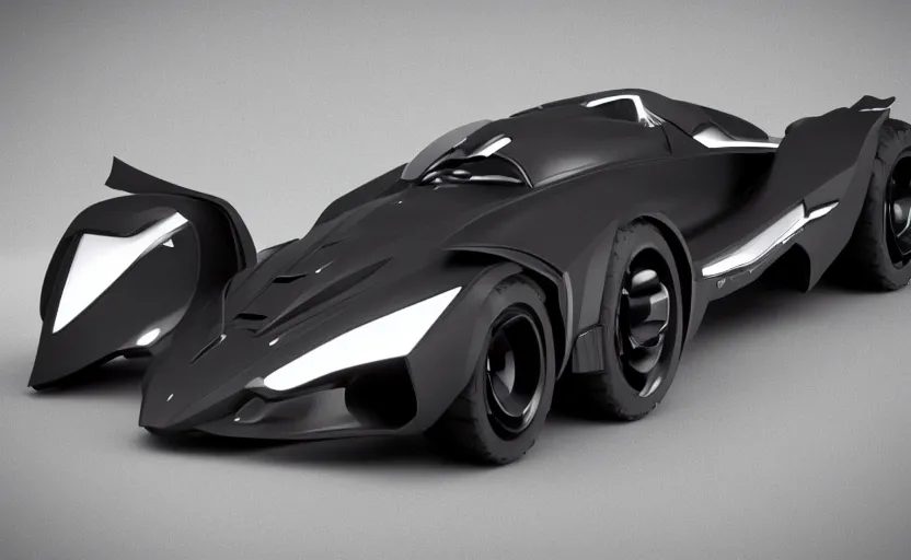 Image similar to A 2025 Batmobile Concept, studio lighting, extreme detail, very high quality, 3D render, octane render