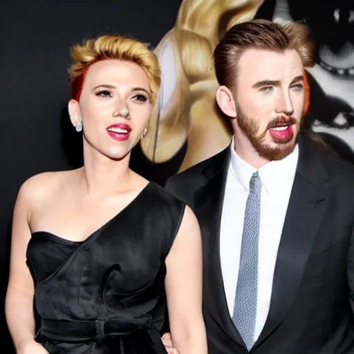 Prompt: scarlett johansson with a face expression with chris evans