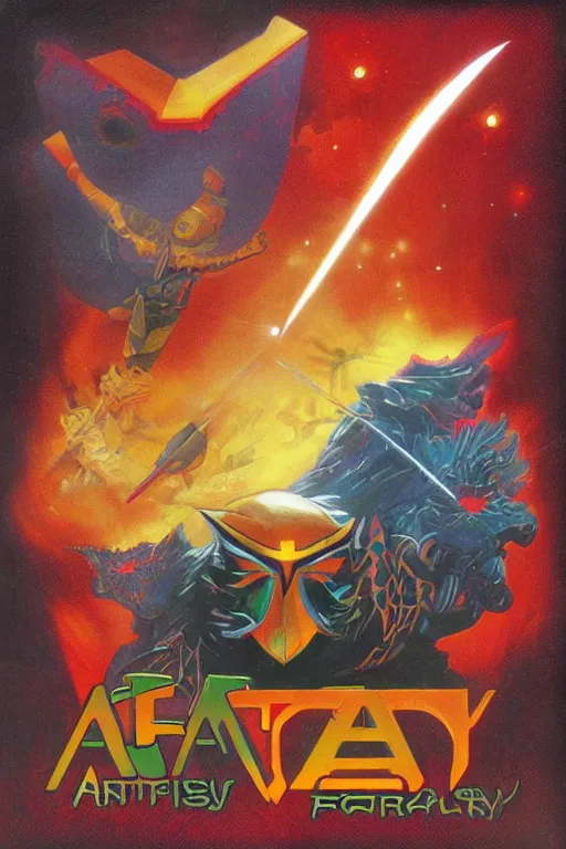 Image similar to atari fantasy box cover design, art by warren chang