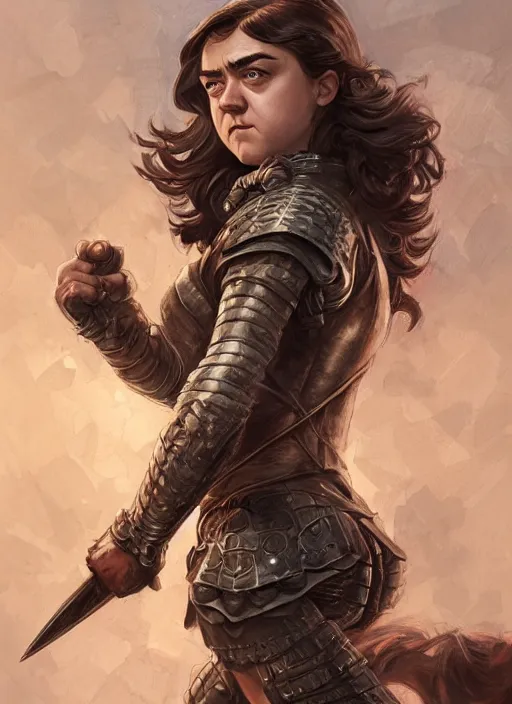 Prompt: angry Maisie Williams as a ruggedly muscled handsome heroine, intricate, elegant, highly detailed, centered, digital painting, artstation, concept art, smooth, sharp focus, illustration, artgerm, donato giancola, Joseph Christian Leyendecker, WLOP, Artgerm