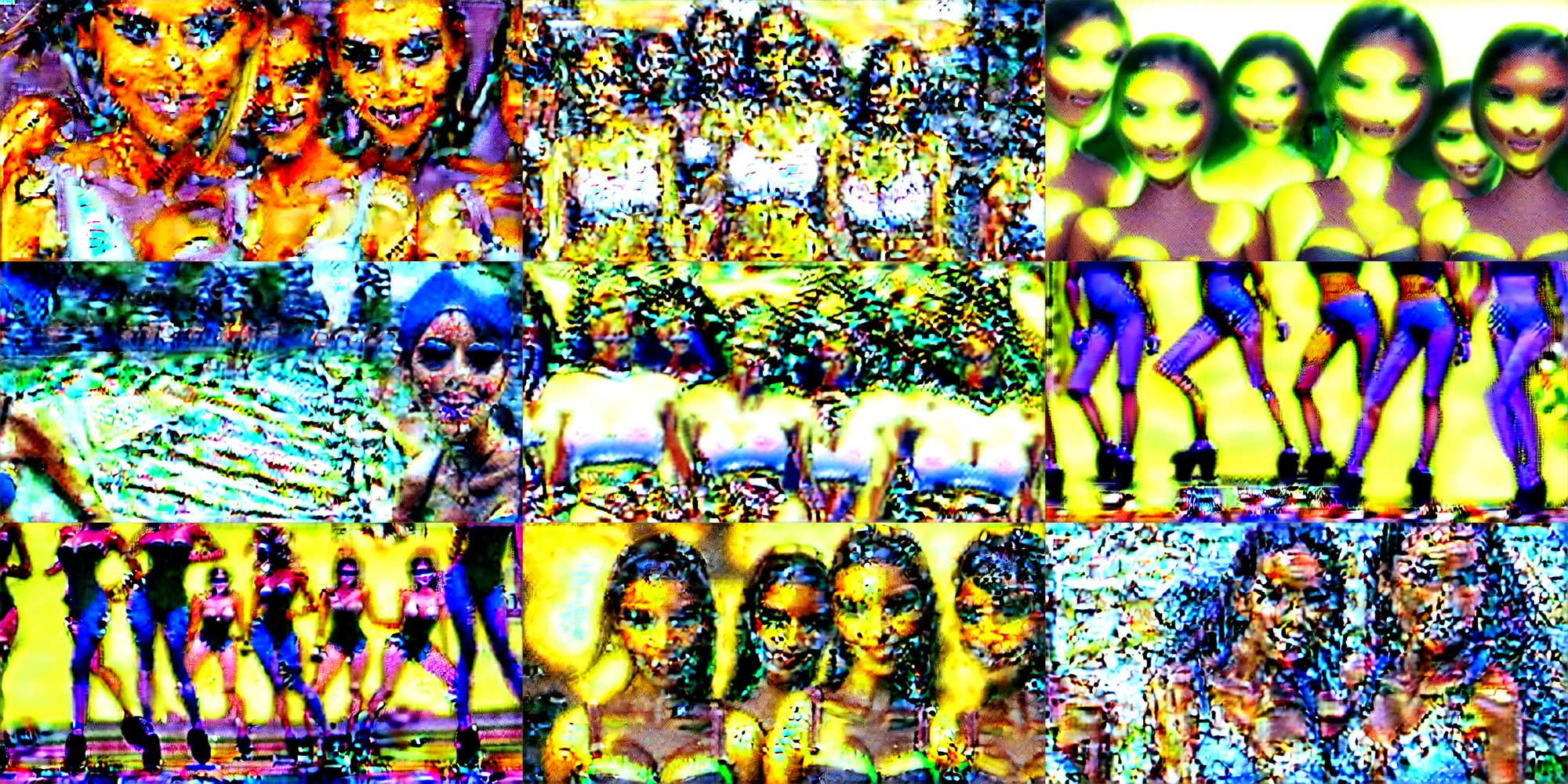 Prompt: lovely bikini models with lovely detailed faces rollerblading on the streets and having fun, sharp eyes, smile, group portrait, eyeliner