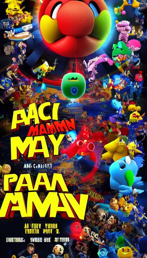 Image similar to pac man live action movie poster concept art, 8 k photorealistic, hd, high details, trending on artstation