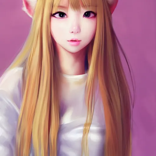 Image similar to realistic beautiful gorgeous natural cute Blackpink Lalisa Manoban blonde hair cute fur blonde cat ears in maid dress outfit golden eyes artwork drawn full HD 4K highest quality in artstyle by professional artists WLOP, Taejune Kim, Guweiz, ArtGerm on Artstation Pixiv