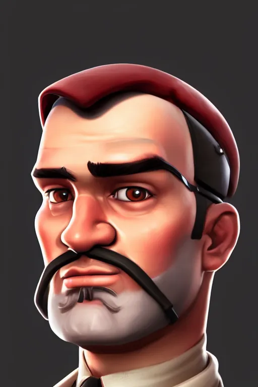 Image similar to beautiful highly detailed realistic stylized character portrait team fortress 2 medic, detailed character art master portrait, trending on artstation