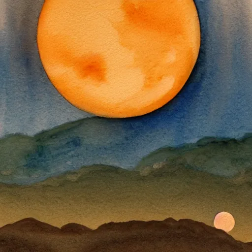 Prompt: watercolour painting of Martian landscape at dawn, with rising moons