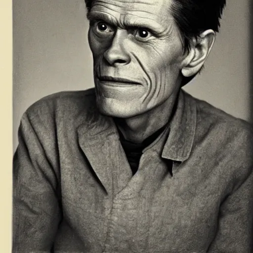 Image similar to willem dafoe portrait by grant wood
