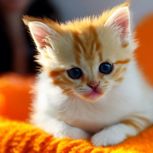 Prompt: surprised cute fluffy orange tabby kitten