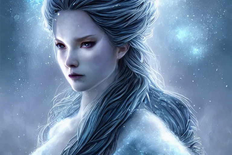 Image similar to Majestic beautiful young female ice goddess!! running from being corrupted by fire, intricate, epic, elegant, menacing, fantasy, highly detailed, digital painting, hard focus, beautiful volumetric lighting, epic light, ultra detailed, souls, smoke, icicle, frozen by Leesha Hannigan, Ross Tran, Thierry Doizon, Kai Carpenter, Ignacio Fernández Ríos