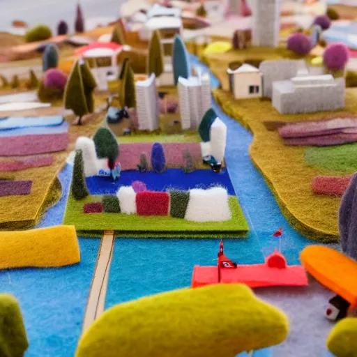 Prompt: miniature San Francisco made of fuzzy felt and furry fabric