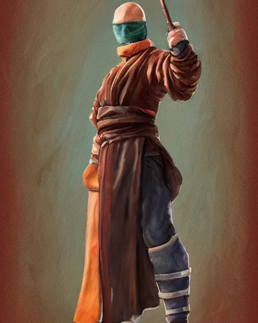 Prompt: a oil / watercolor painting full body character portrait of a cleric / ninja in the style of moebius in the style of leonard boyarsky trending on artstation deviantart pinterest furaffinity detailed photorealistic highlights and shadow hd 8 k post - processing high resolution