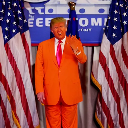 Prompt: donald trump in orange jumpsuit