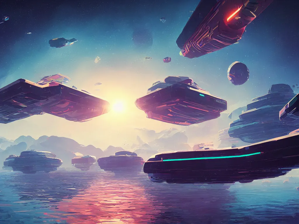 Image similar to minimalist floating asteroid mining colony by alena aenami, petros afshar