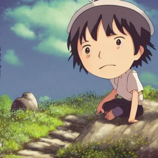 Prompt: guy and small creature , with Fragile looking character portrait face made by Studio Ghibli highly detailed art, beautiful scene, sharp focus, smooth, nostalgic 8k, anime art