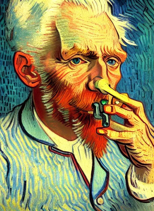 Image similar to portrait of a very old sailor with white hair smoking a pipe, detailed realism face in painting, detailed beautiful portrait, expressionist oil painting masterpiece, 8 k resolution, smooth, sharp focus, pastel color palette, trending on artstation, by van gogh