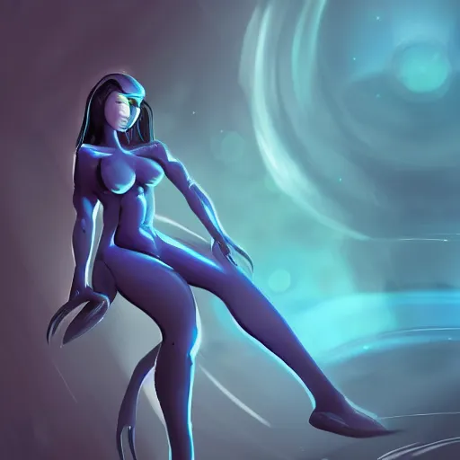 Prompt: concept art sci fi alien woman beautiful curvy girl female species blue skin antenna alien style preposterous volkor fpsblyck