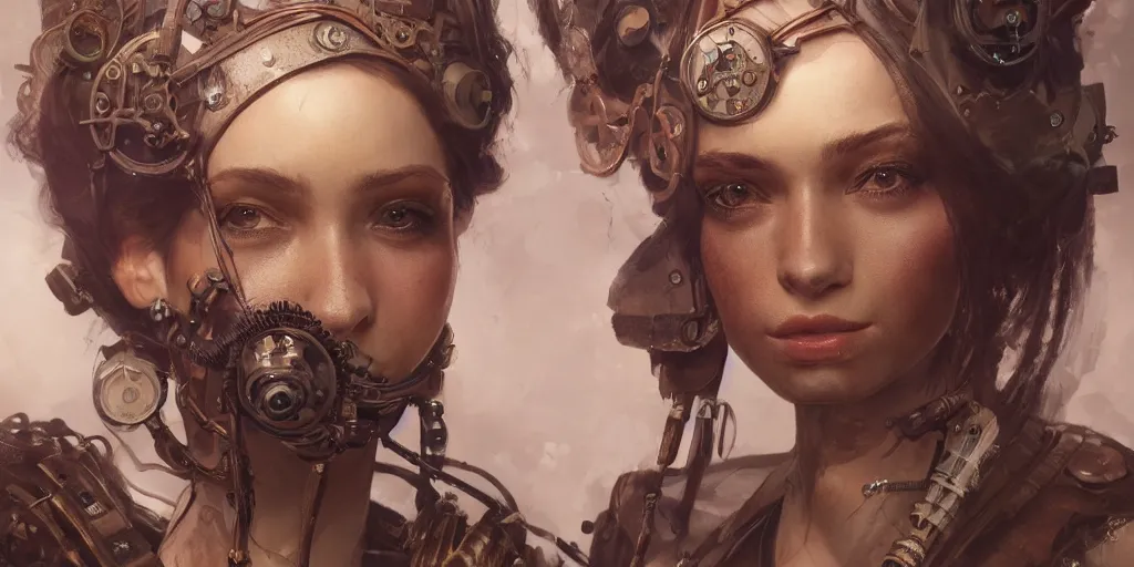 Image similar to steampunk portrait, au naturel, hyper detailed, digital art, trending in artstation, cinematic lighting, studio quality, smooth render, unreal engine 5 rendered, octane rendered, art style by klimt and nixeu and ian sprigger and wlop and krenz cushart.