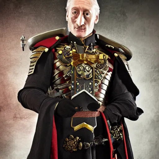 Image similar to charles dance as an inquisitor, 4 0 k, warhammer, 4 0 0 0 0 0, grimdark, stern, frowning, full body shot