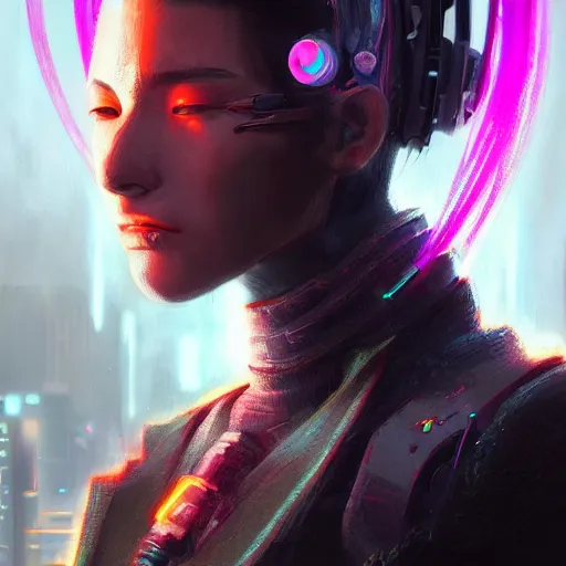 Image similar to a portrait of an ( cyberpunk samurai ), warcore, sharp focus, detailed, artstation, concept art, 3 d + digital art, wlop style, biopunk, neon colors, futuristic