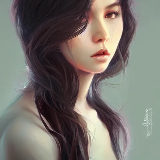 Image similar to teen girl, long black hair, gorgeous round face, brown pollover, amazing, elegant, intricate, highly detailed, digital painting, artstation, concept art, sharp focus, illustration, art by ross tran