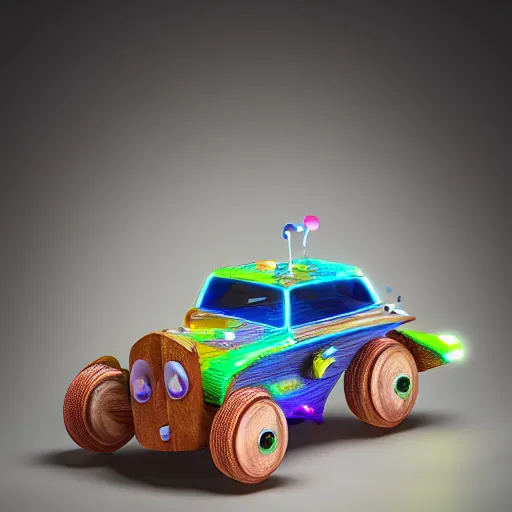 Image similar to tiny wooden car, floating, rbc, radiolaria, protophyta, micro - organisms, center frame, symmetric, rim light, marine microbiology, bioluminescence, electric, soft, concept art, intricate details, highly detailed, colorful, photorealistic, disney pixar, octane render, iridescent, anime, 8 k