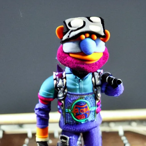 Prompt: cyberpunk curt brett gardner as a muppet
