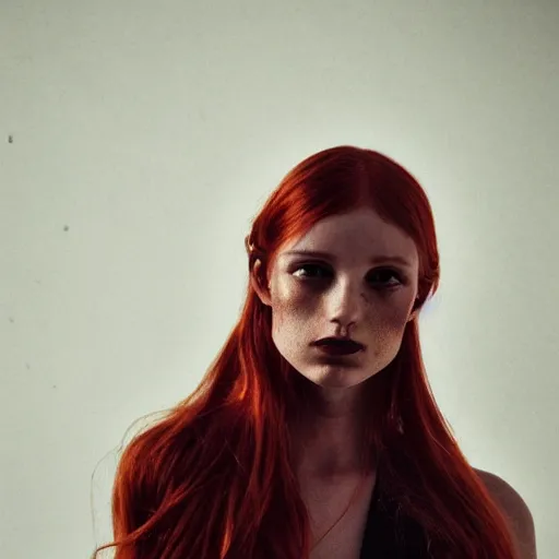 Prompt: photo of georgous redhead woman with freakles by Alessio Albi