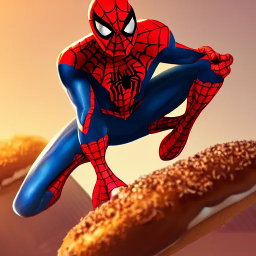 Prompt: spider - man eating donuts and seating on the raccoon, concept art, trending on artstation, highly detailed, intricate, sharp focus, digital art, 8 k