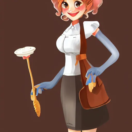 Image similar to beautiful female sheep anthropomorphic working as a waitress, cartoon, digital art, full character, high detail drawing