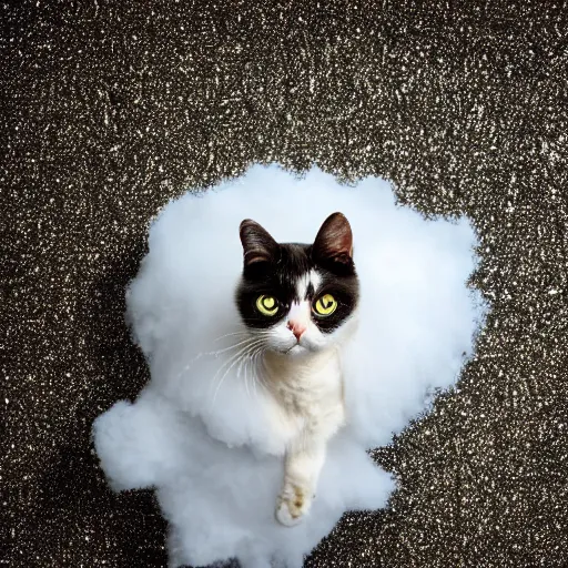 Image similar to a photo of a cat in a cloud of glitter