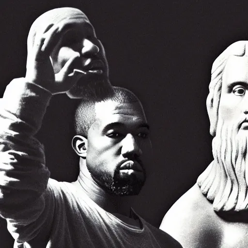 Image similar to kanye west and leonardo da vinci selfie, black and white, 1500s