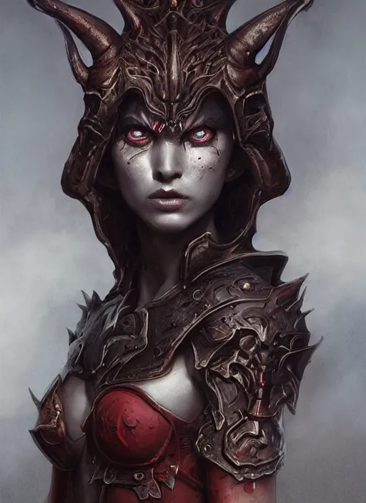 Prompt: a detailed full body portrait of an demon woman in body armor, diablo 4 lilith, a beautiful face, by dorian cleavenger, by greg rutkowski, by wlop, by astri lohne, by zdzisław beksinski, by bastien lecouffe - deharme, trending on artstation