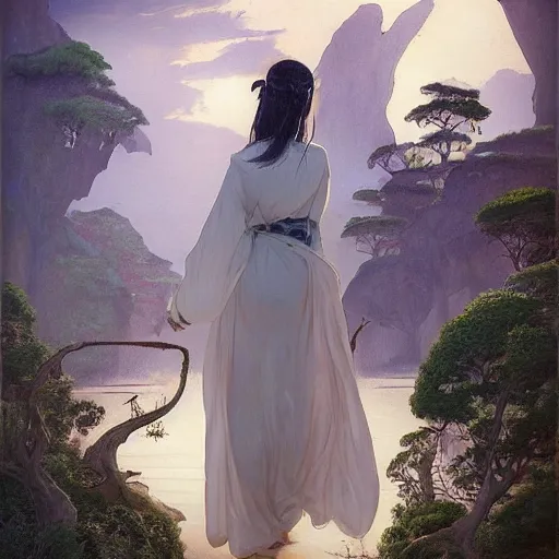 Prompt: beautiful oriental girl walks around Socotra among endemic plants and snags in a long transparent flowing dress and meets mystical animals, mystical insects, mystical birds, lizards, snakes, gorgeous, Atmosphere, hypnotic dimensions, mythology, Rococo, photorealism, in the style of Jin Kagetsu, James Jean and wlop, Valentin Serov style, Zdzislaw Beksinski style, hyperrealistic, sharp focus, intricate concept art, digital painting, ambient lighting, 4k, hdt, artstation trending on Gsociety, trending on ArtstationHQ, trending on deviantart, professionally post-processed, wide-angle action dynamic portraithyperdetailed, hyper quality, 16K