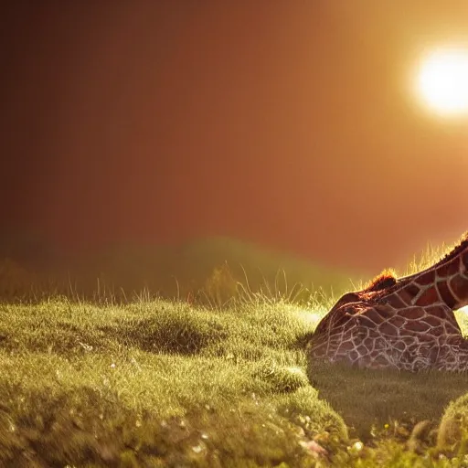 Image similar to a giraffe meditating, ultra realistic, photorealistic, cinematic