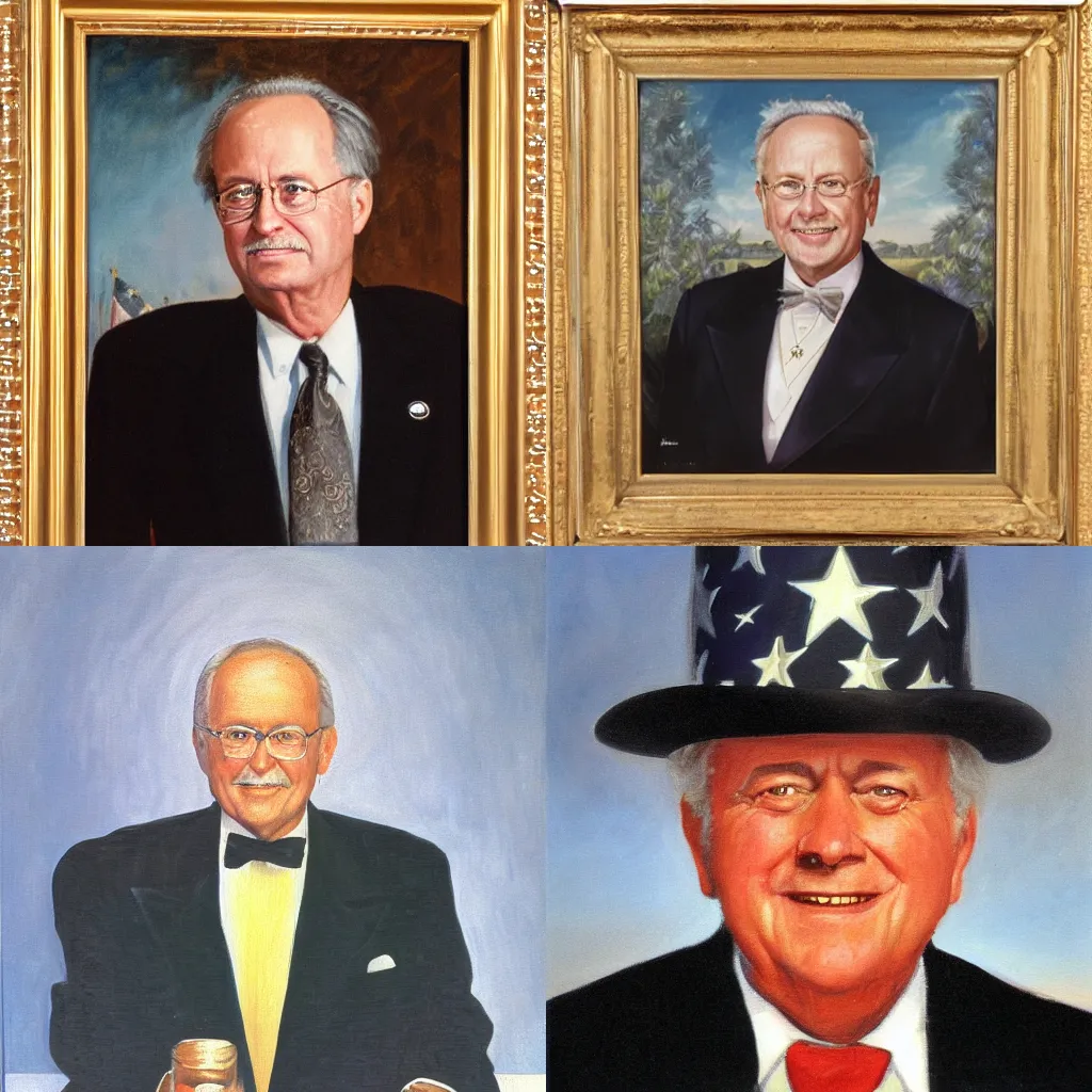 Prompt: Official Portrait of United States President Conrad Stetson, 1994, Oil on Canvas
