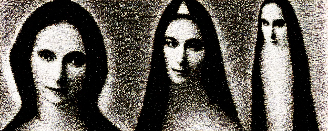 Image similar to vhs static overlay of marian apparition, vhs, 1 9 9 0, highly realistic, highly detailed, vhs noise static, black and white, vhs glitch