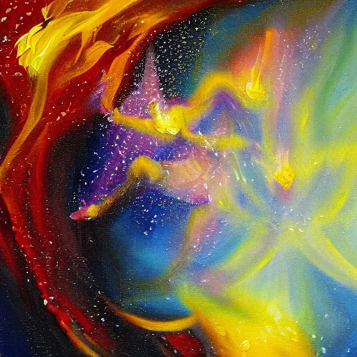 Prompt: an expressive oil painting of a swimming athlete swimming, depicted as an explosion of a nebula