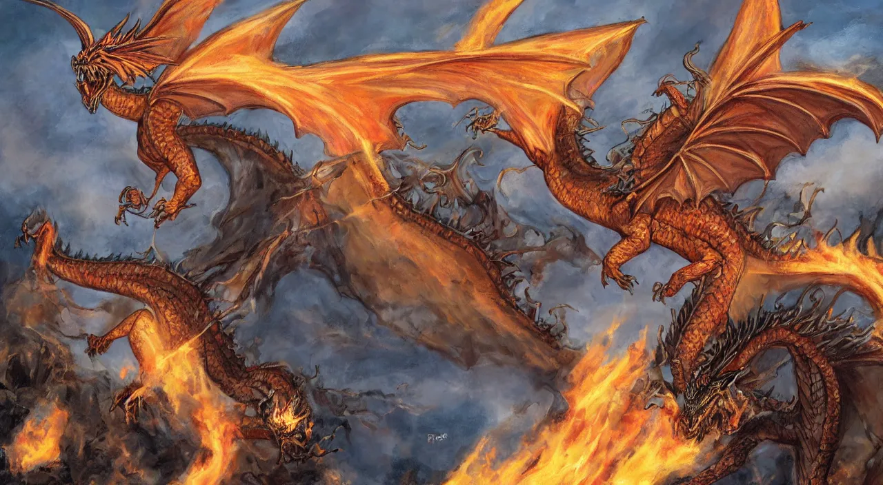 Prompt: nancy pelosi riding a fire - breathing flying dragon