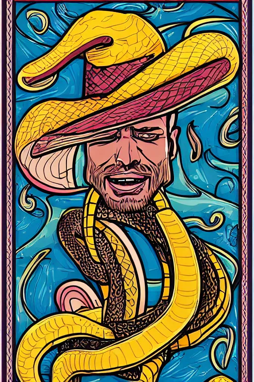 Image similar to A portrait of a snake cowboy, sticker, colorful, illustration, highly detailed, smooth and clean vector curves, no jagged lines, vector art, smooth