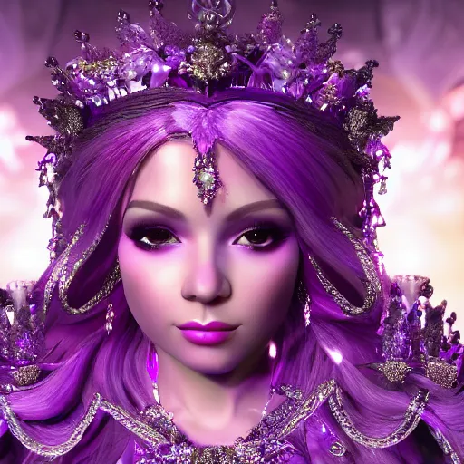 Image similar to portrait princess of amethyst, glowing, ornate and intricate purple jewelry, jaw dropping beauty, glowing background lighting, purple accent lighting, hyper detailed, fairy tale, 4 k octane render