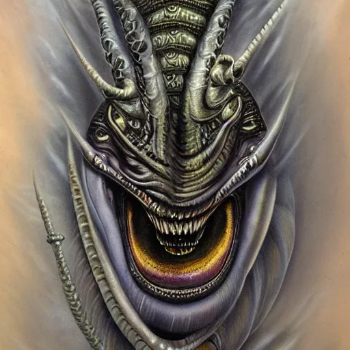 Prompt: naga serpent god, giger airbrush painting, highly detailed, intricate, beautiful craftsmanship,