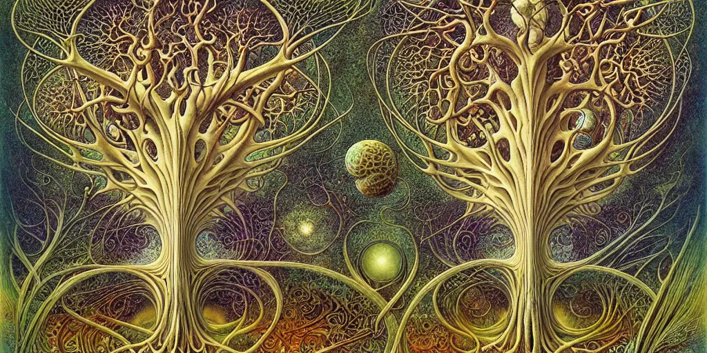 Image similar to tree of life by roger dean and andrew ferez, art forms of nature by ernst haeckel, divine chaos engine, symbolist, visionary, art nouveau, botanical fractal structures, organic, detailed, realistic, surreality