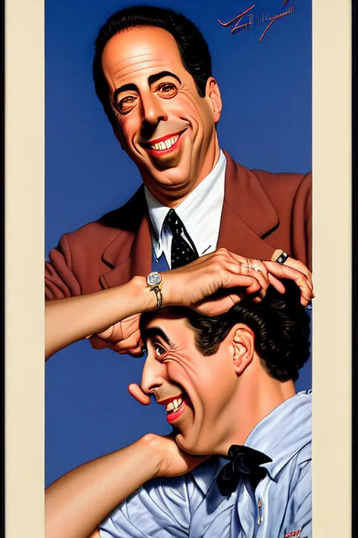 Image similar to portrait of jerry seinfeld by gil elvgren and norman rockwell and rob gonsalves and hajime sorayama, hyperrealistic, high detail, ultra detailed, highly detailed face