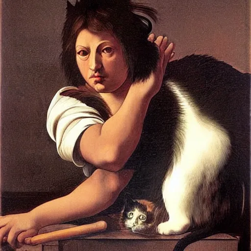 Image similar to a caravaggio portrait of the cat meme