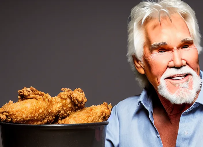 Image similar to photo still of kenny rogers in a fried chicken pit!!!!!!!! at age 4 6 years old 4 6 years of age!!!!!!!! hiding from parents, 8 k, 8 5 mm f 1. 8, studio lighting, rim light, right side key light