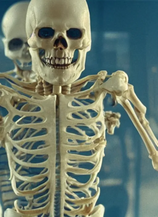 Image similar to film still of a human skeleton as superman in superman 4 k