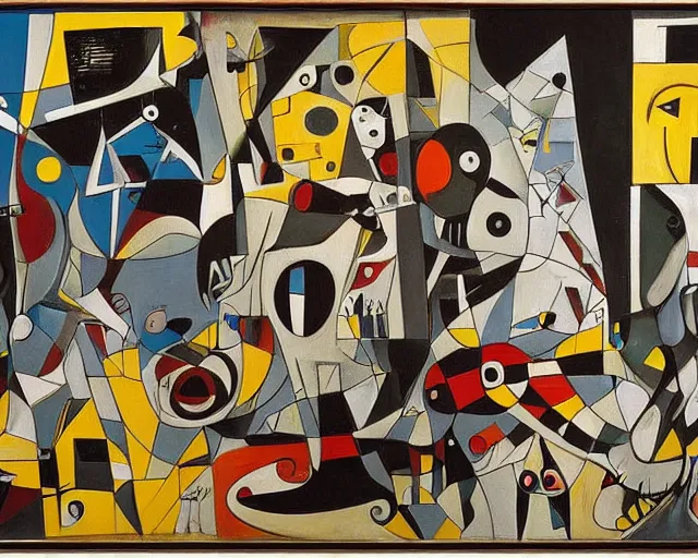 Image similar to a painting of guernica with robots from star wars by graham sutherland, egon schiele, gustav klimt, joan miro, basquiat, expressionism